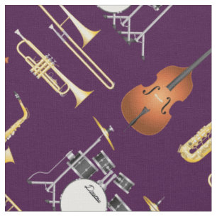 Tecido Jazz Banda Instruments Musical Decor Purple