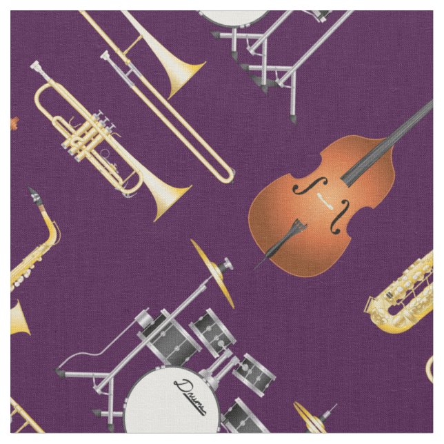 Tecido Jazz Banda Instruments Musical Decor Purple (Detalhe)