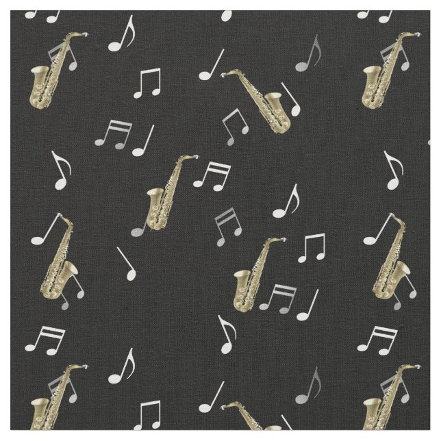 Tecido Jazzy Saxofone e Notas Musicais  (Detalhe)