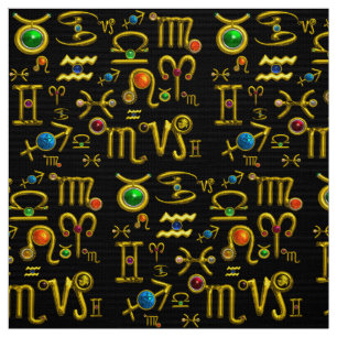 Tecido JOIAS DE ANIVERSÁRIO ZODIÁTICO Dourado,GEMSTONES,A