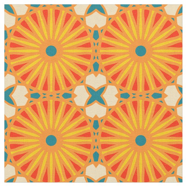 Tecido Kaleidoscope Roda Padrão P Teal Red Yellow (Detalhe)