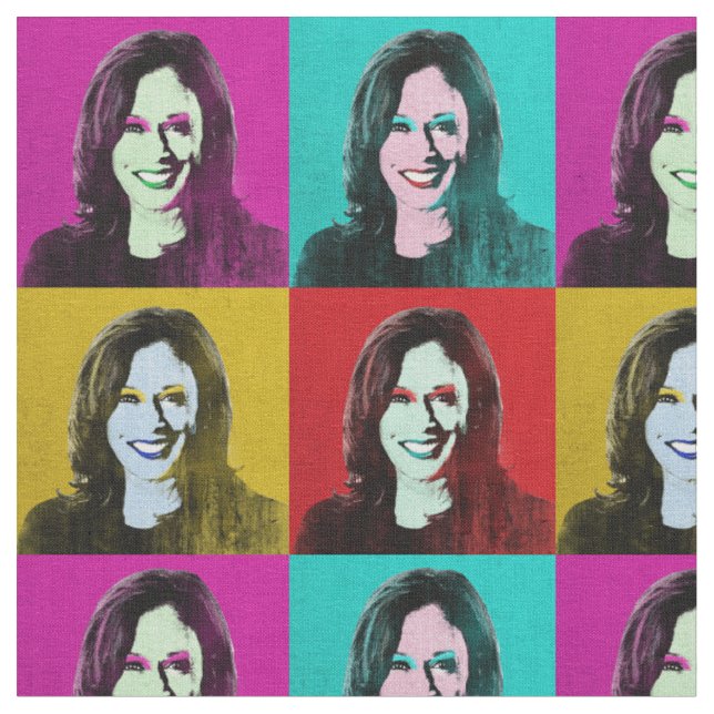 Tecido Kamala Harris Pop Art (Rosa, Teal, Dourado, Vermel (Detalhe)