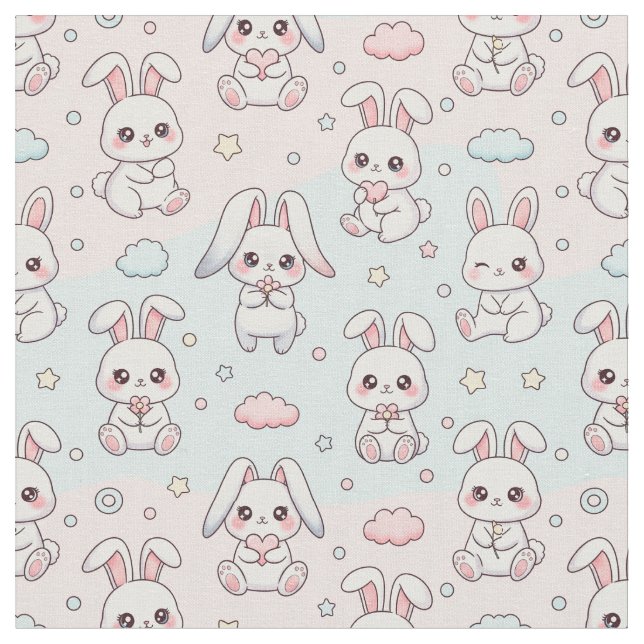 Tecido Kawaii Bunny Happy Rabbit (Detalhe)