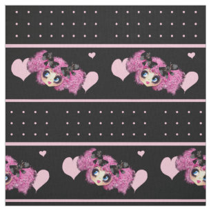 Tecido Kawaii Girl PinkP - Corações cor-de-rosa-preto m