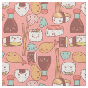 Tecido kawaii pink sushi tempura fofo