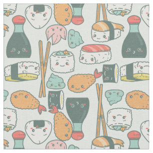 Tecido kawaii verde sushi tempura fofo