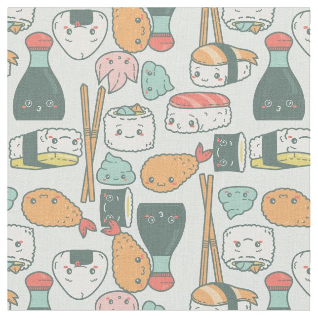 Tecido kawaii verde sushi tempura fofo (Detalhe)