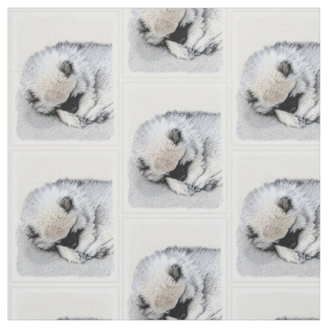 Tecido Keeshond Dormindo Puppy Pintura Original (Modelo)