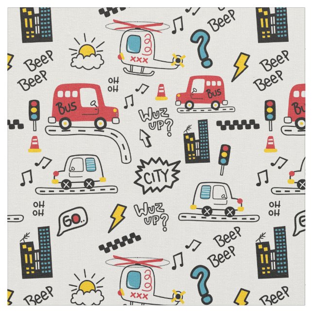 Tecido Kids Playful Transport Pattern Urban style modern  (Detalhe)