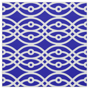 Tecido Kimono impressão, azul de cobalto e branco