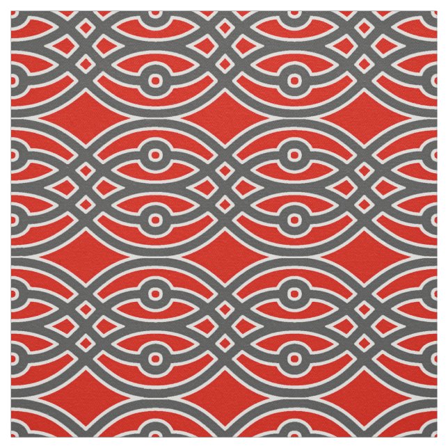 Tecido Kimono impressão, vermelho, cinza e branco (Modelo)