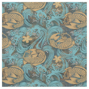 Tecido Koi Carp Teal Japonês