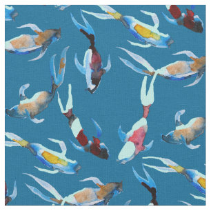 Tecido koi Fish aquarela arte japonesa