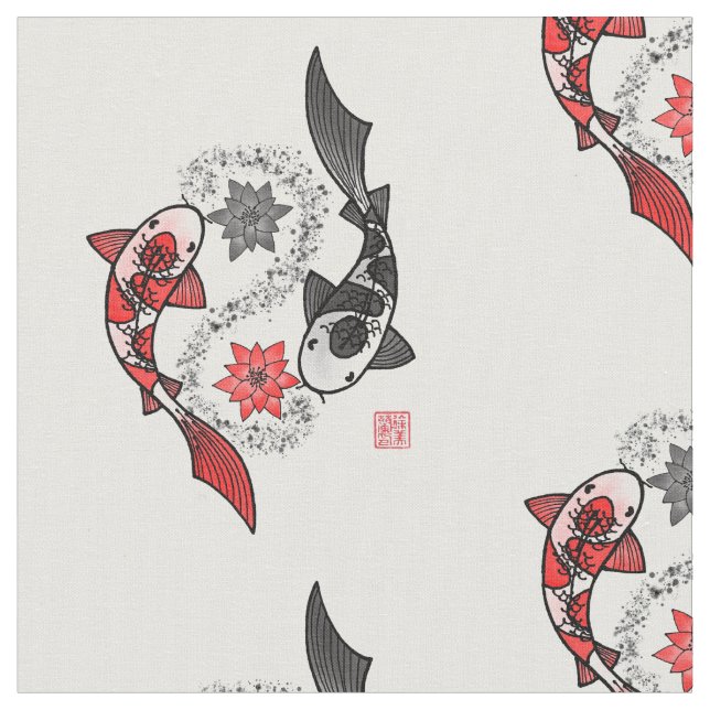 Tecido Koi Fish Yin Yang Motif Cloth (Detalhe)