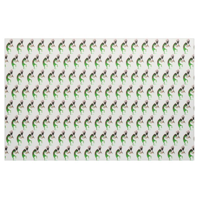 Tecido kokopelli verde em branco (Jarda)