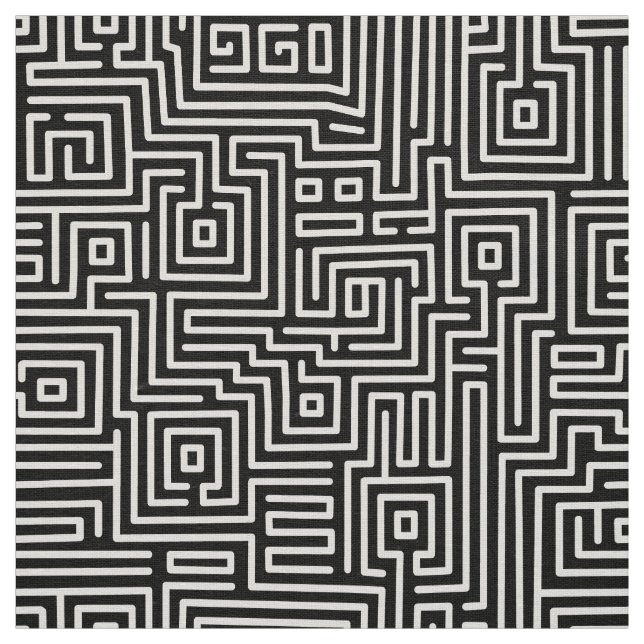 Tecido Kuba Maze Style 221019 - Branco e Preto (Modelo)