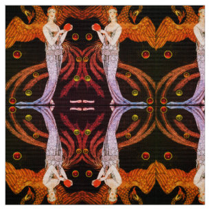 Tecido LADY PHOENIX ART DECO FASHION Orange Black