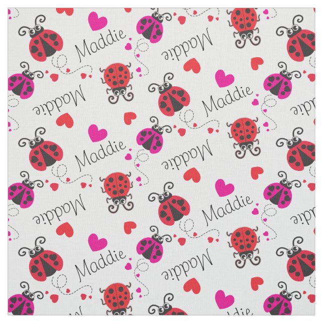 Tecido Ladybird ladybugs vermelho rosa padrão de nome per (Modelo)