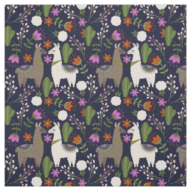 Tecido Lamas, Flores e Cactus no Marinho (Modelo)