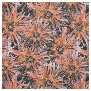 Tecido Laranja-aquarela e flores marrons.