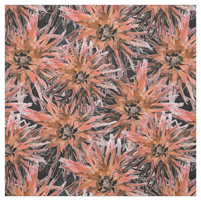 Tecido Laranja-aquarela e flores marrons. (Modelo)