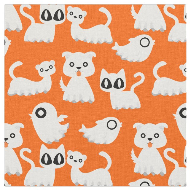 Tecido laranja-cão-furão-fantasma de halloween (Detalhe)