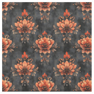 Tecido Laranja - Damasco Floral em Preto Distinto
