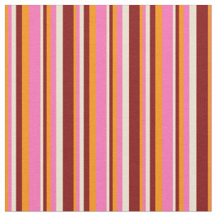 Tecido Laranja Escuro, Rosa Quente, Listras de Beige e Ma