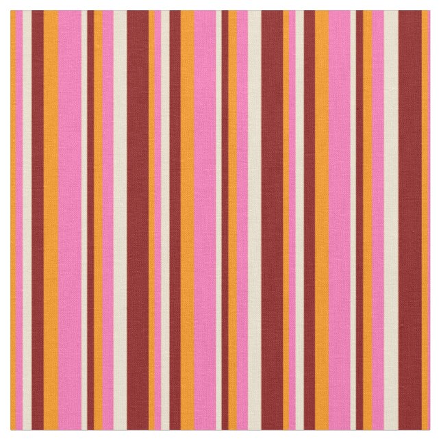 Tecido Laranja Escuro, Rosa Quente, Listras de Beige e Ma (Detalhe)