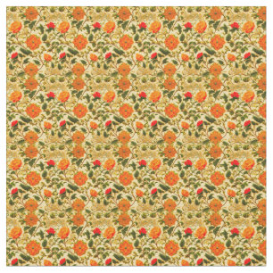 Tecido Laranja Floral no Fundo Amarelo