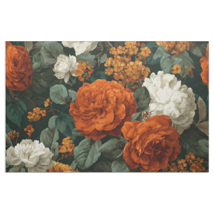 Tecido Laranja Queimado Rústico Verde Ousado Floral Botân