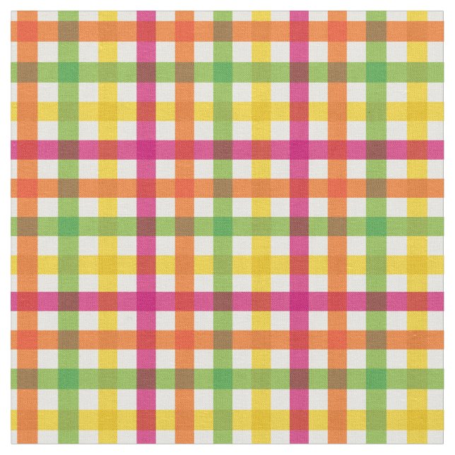 Tecido Laranja, Rosa e Amarelo Xadrez Arco-íris de Verão/ (Detalhe)