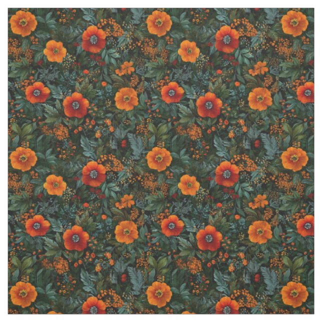 Tecido Laranja Rústico Verde Botânico Ousado Floral Vinta (Modelo)