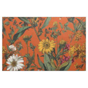 Tecido Laranja Rústico Verde Botânico Ousado Floral Vinta