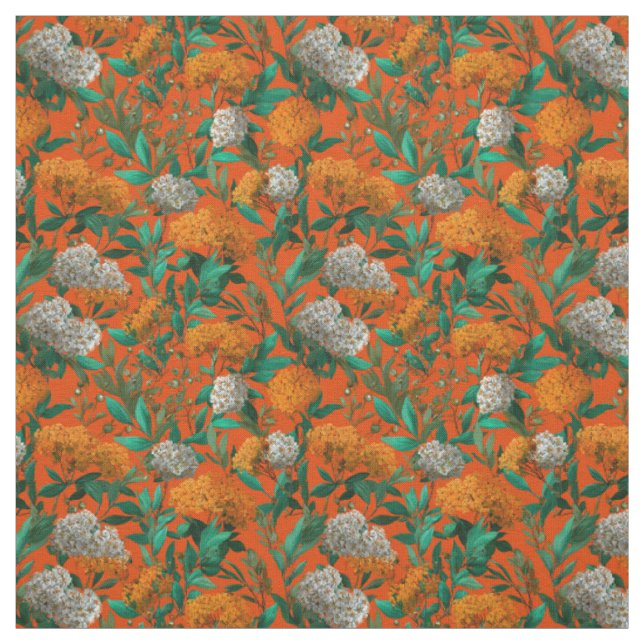 Tecido Laranja Rústico Verde Botânico Ousado Floral Vinta (Modelo)