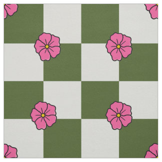 Tecido Large Olive Pink Floral Checkerboard Twill