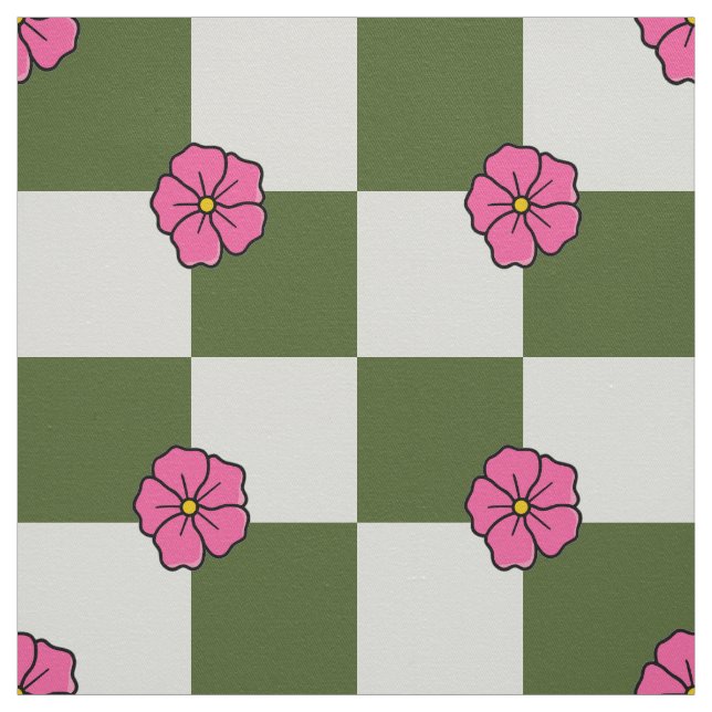 Tecido Large Olive Pink Floral Checkerboard Twill (Modelo)