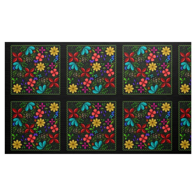 Tecido Latino Folk Floral elegante | Preto (Jarda)