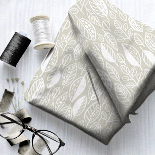 Tecido Leaf Pattern White/Ecru ID495 desenhado à mão