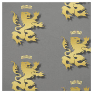Tecido Leão ou tigre mitológico dourado heráldico