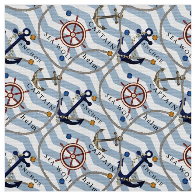 Tecido Leme náutico, leme branco azul zigzag (Modelo)