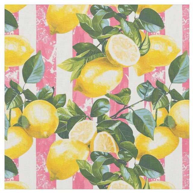 Tecido Lemon Pink Stripe Cotton Fabric (Detalhe)