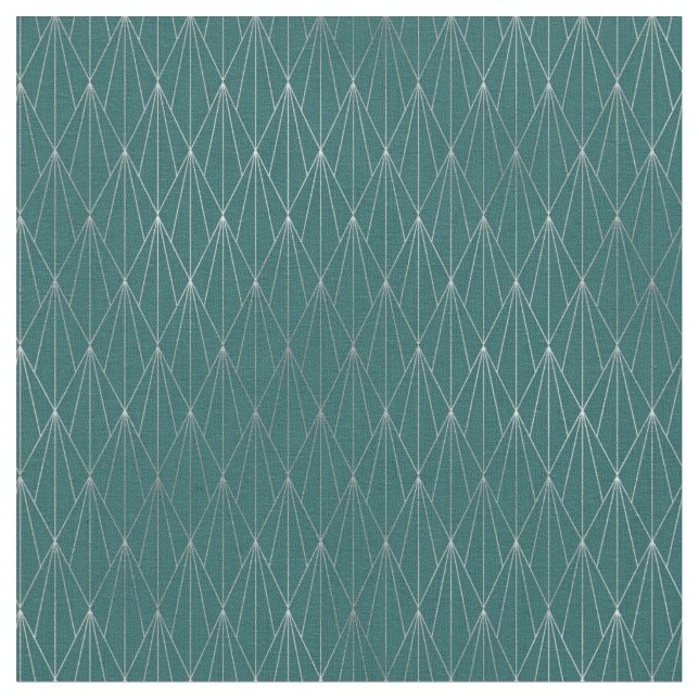 Tecido Leque de Diamante Prateado Art Deco Teal (Detalhe)