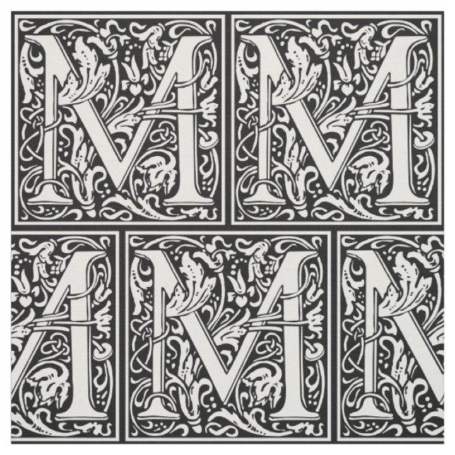 Tecido Letra M Monograma Medieval Art Nouveau (Modelo)