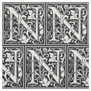 Tecido Letra N Monograma Medieval Arte Nova