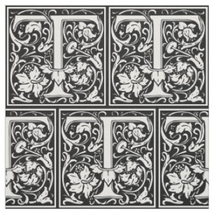 Tecido Letra T Monograma Medieval Arte Nova