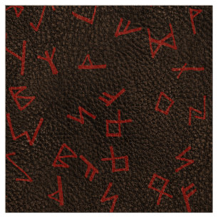 Tecido Letras Runic vermelhas no couro (simulado) escuro