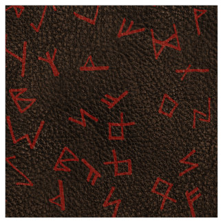 Tecido Letras Runic Vermelhas sobre Couro Escuro (simulad