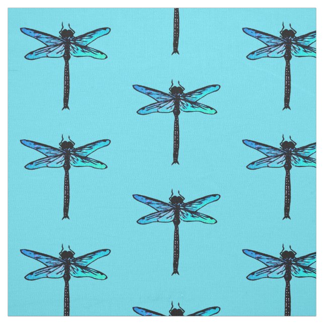 Tecido Libélula japonesa do vintage, azul de turquesa (Modelo)