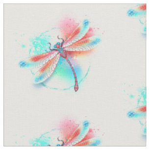Tecido libélula vermelha sobre fundo de aquarela